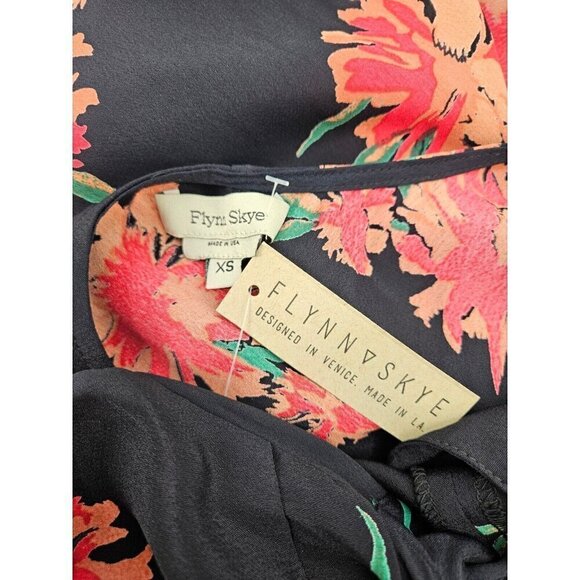 New Flynn Skye Black Floral Kennedy Maxi Dress Women XS Spaghetti Strap Slit - Picture 9 of 10